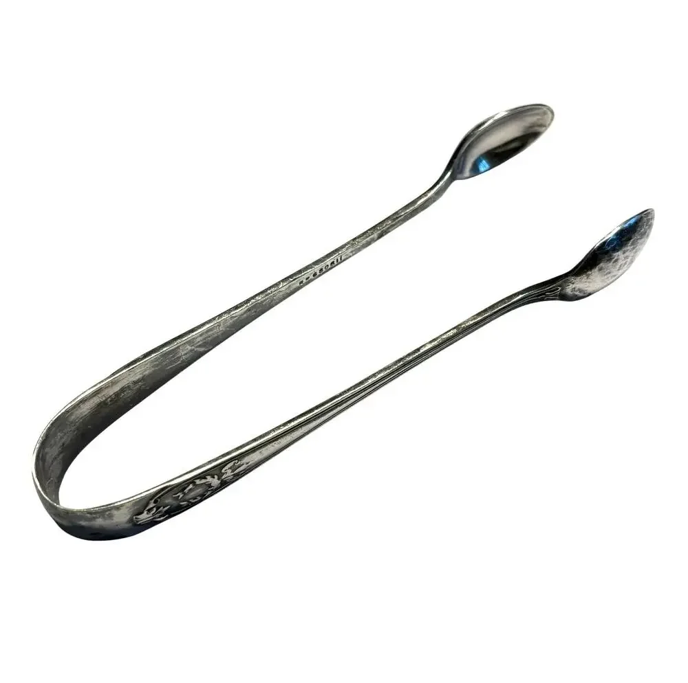 Vintage English silver sugar tongs EPNS spoon shaped condiment server signed